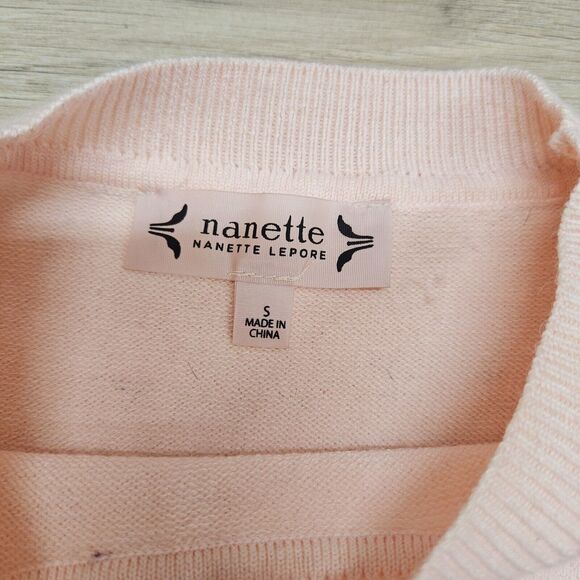 NANETTE LEPORE Womens Pink Ruffle Rhinestone Flower Pullover Sweater Small - Picture 4 of 7